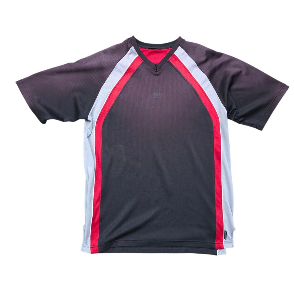Reebok Y2k Mens Mesh Athletic Jersey Shirt Black Grey Red V-Neck XL Vintage